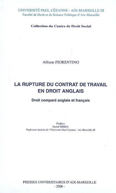 La rupture du contrat de travail en droit anglais : droit comparé anglais et français