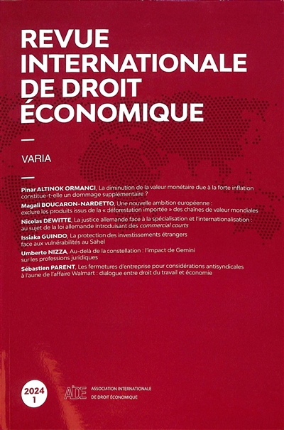 Revue internationale de droit économique, n° 1 (2024). Varia