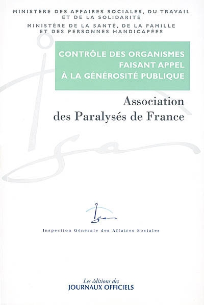 Contrôle du compte d'emploi des ressources collectées auprès du public par l'Association des paralysés de France