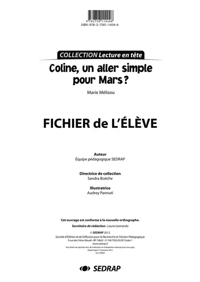 Coline, un aller simple pour Mars ? Marie Mélisou : fichier de l'élève