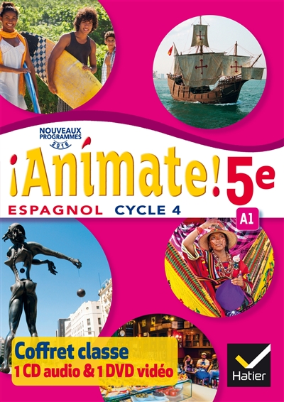Animate ! espagnol 5e, cycle 4, A1 : coffret classe 1 CD audio & 1 DVD vidéo : nouveaux programmes 2016