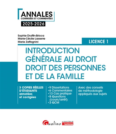Introduction générale au droit, droit des personnes et de la famille : licence 1 : 2025-2026