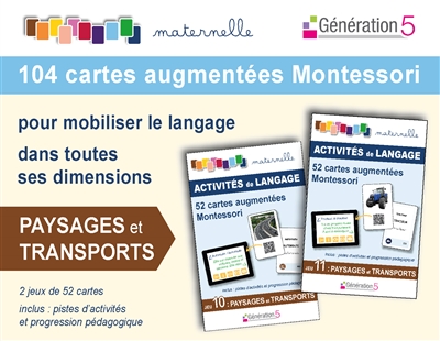 104 cartes augmentées Montessori pour mobiliser le langage dans toutes ses dimensions : paysages et transports