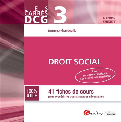 Droit social : 41 fiches de cours pour acquérir les connaissances nécessaires : 2018-2019