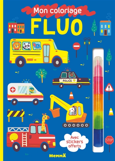 Mon coloriage fluo (Véhicules) : Avec stickers offerts