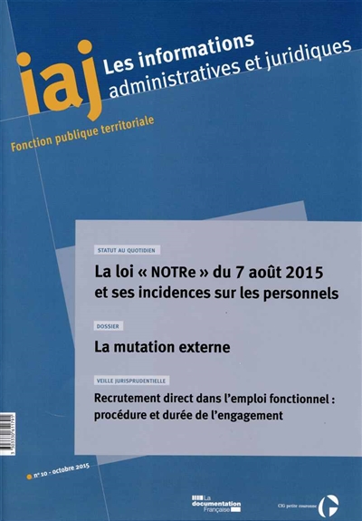 Informations administratives et juridiques, n° 10 (2015). La mutation externe