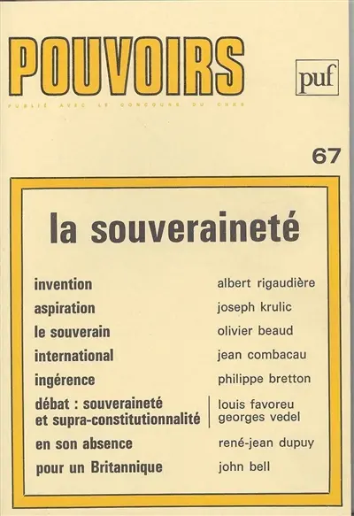 Pouvoirs, n° 67. La Souveraineté