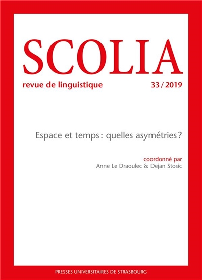 Scolia, n° 33. Espace et temps : quelles asymétries ?