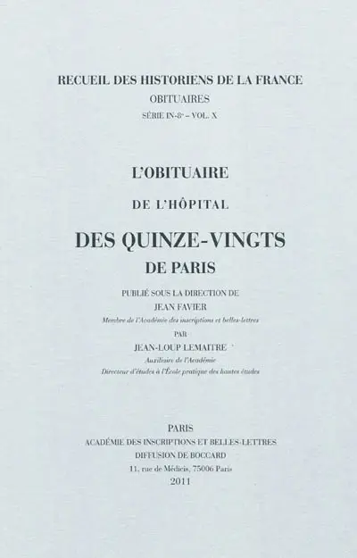 L'obituaire de l'hôpital des Quinze-Vingts de Paris