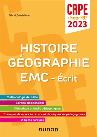 Histoire géographie, EMC, écrit : CRPE + master MEEF 2023