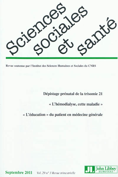 Sciences sociales et santé, n° 3 (2011)