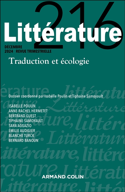 Littérature, n° 216. Traduction et écologie