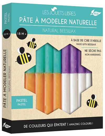 pâte à modeler naturelle pastel : à base de cire d'abeille : des couleurs qui épatent !. natural beeswax pastel : made with beeswax : amazing colours !
