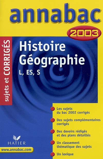 Histoire, géographie, L, ES, S : 2003