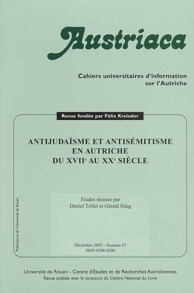 Austriaca, n° 57. Antijudaïsme et antisémitisme en Autriche du XVIIe au XXe siècle