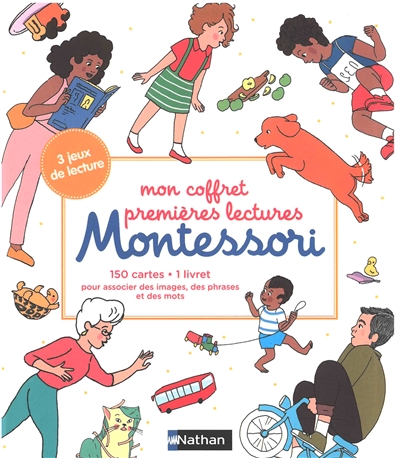 Mon coffret premières lectures Montessori : 3 jeux de lecture : 150 cartes, 1 livret pour associer des images, des phrases et des mots