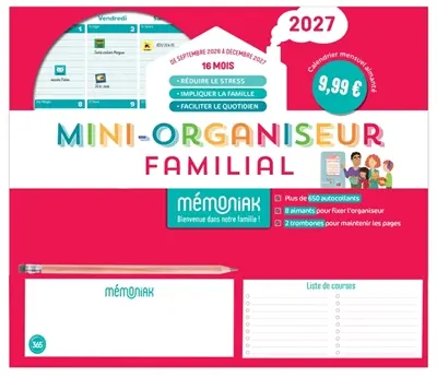 Mini-organiseur familial Mémoniak 2027 : 16 mois, de septembre 2026 à décembre 2027