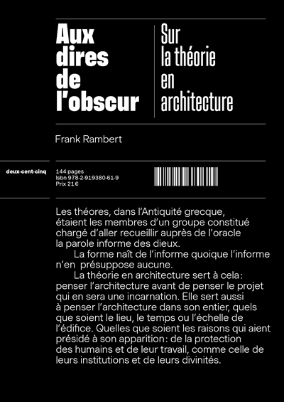 Aux dires de l'obscur : sur la théorie en architecture