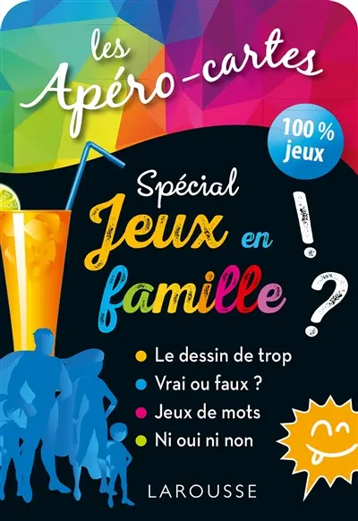 Les apéro-cartes spécial jeux en famille : le dessin de trop, vrai ou faux ?, jeux de mots, ni oui ni non : 100 % jeux