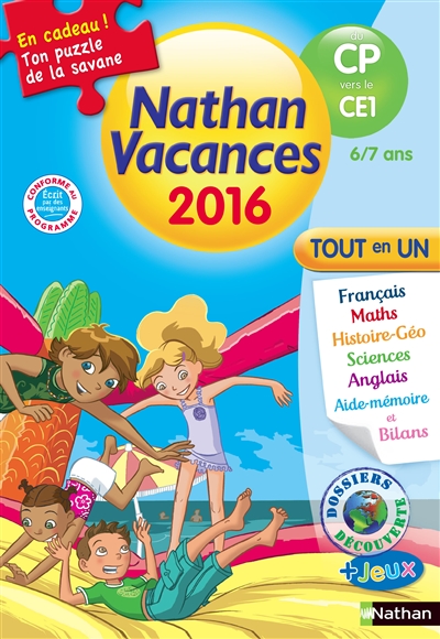 Nathan vacances 2016, du CP vers le CE1, 6-7 ans : tout en un