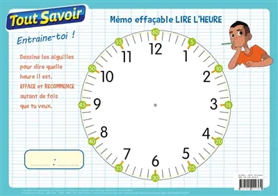 Lire l'heure : mémo effaçable : CP, CE1