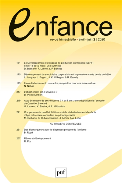 Enfance, n° 2 (2020)