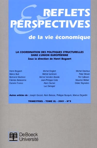 Reflets et perspectives de la vie économique, n° 3 (2001). La coordination des politiques structurelles dans l'Union européenne