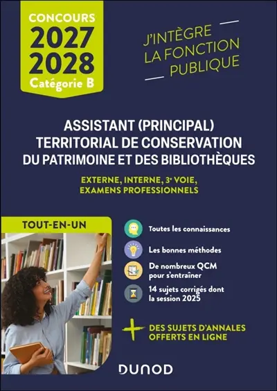 Assistant (principal) territorial de conservation du patrimoine et des bibliothèques : externe, interne, 3e voie, examens professionnels, catégorie B : tout-en-un, concours 2027