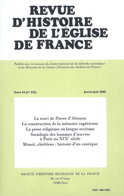 Revue d'histoire de l'Eglise de France, n° 232