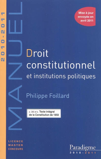 Droit constitutionnel et institutions politiques : 2010-2011