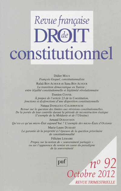 Revue française de droit constitutionnel, n° 92