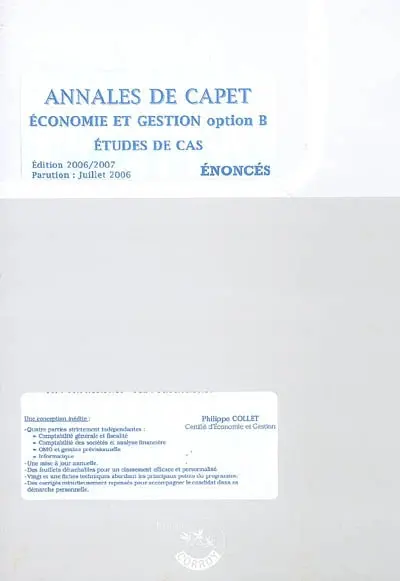 Annales de Capet économie et gestion option B : énoncés, études de cas