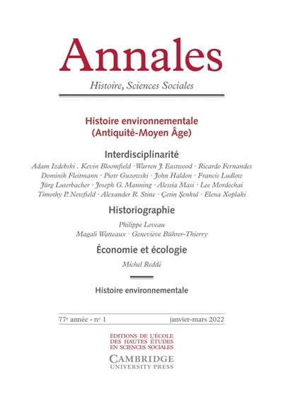 Annales, n° 1 (2022). Histoire environnementale (Antiquité-Moyen Age)