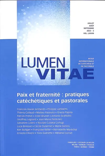 Lumen vitae, n° 3 (2023). Paix et fraternité : pratiques catéchétiques et pastorales
