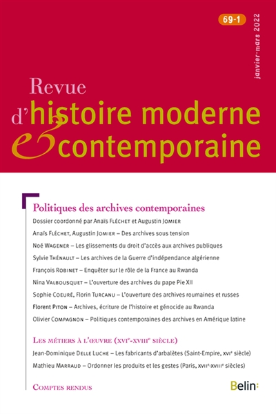 Revue d'histoire moderne et contemporaine, n° 69-1