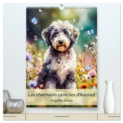 Les charmants caniches d'Aussied : Angelika Beuck (Calendrier mural 2026 DIN A2 horizontal) calendrier de bureau : Chaque mois, laissez-vous séduire par une adorable image d'Aussiedoodle créée par une IA.