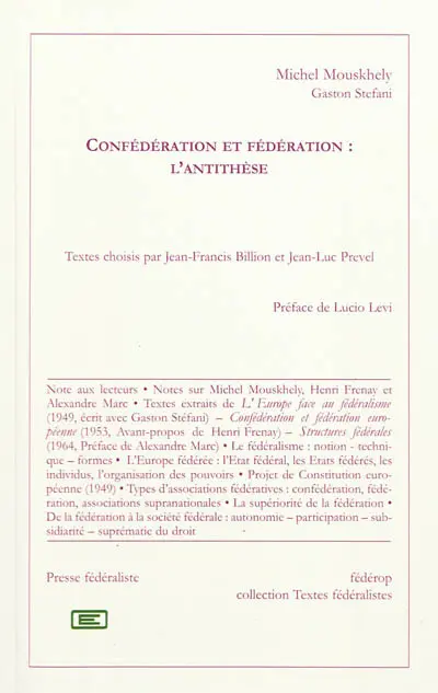 Confédération et fédération : l'antithèse