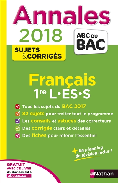 Français 1re L, ES, S : annales 2018