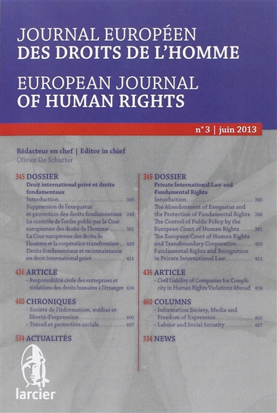 Journal européen des droits de l'homme = European journal of Human Rights, n° 3 (2013)