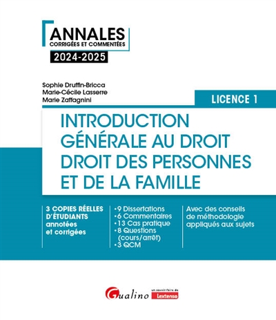 Introduction générale au droit, droit des personnes et de la famille : licence 1 : 2024-2025