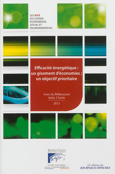 Efficacité énergétique, un gisement d'économies, un objectif prioritaire : mandature 2010-2015, séance des 8 et 9 janvier 2013