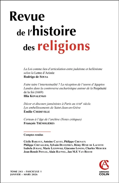 Revue de l'histoire des religions, n° 1 (2026)