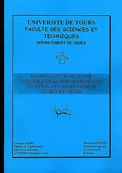 Manipulations de chimie à l'usage de la préparation aux concours de l'enseignement du second degré