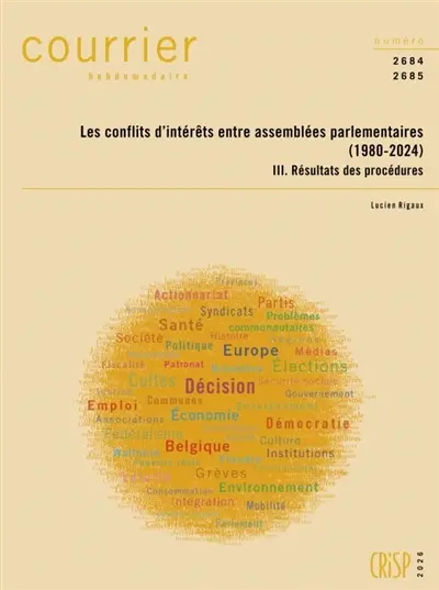 Courrier hebdomadaire, n° 2684-2685. Les conflits d'intérêts entre assemblées parlementaires, 1980-2024 : résultats des procédures (III)