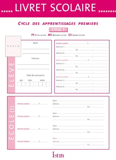 Livret scolaire cycle 1 : cycle des apprentissages premiers