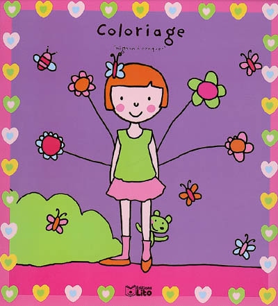 Coloriage mignon à croquer : la petite fille et les fleurs