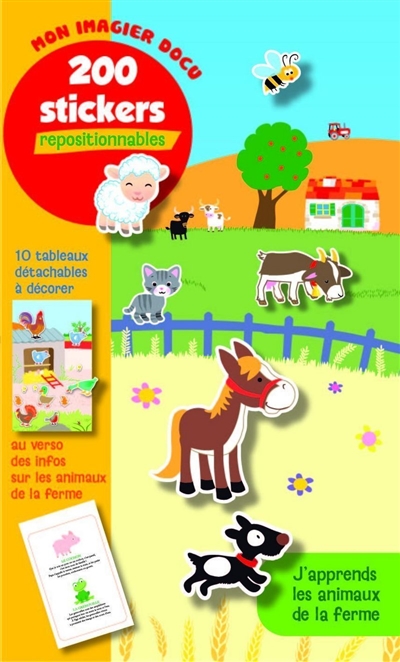 J'apprends les animaux de la ferme : mon imagier docu : 200 stickers repositionnables