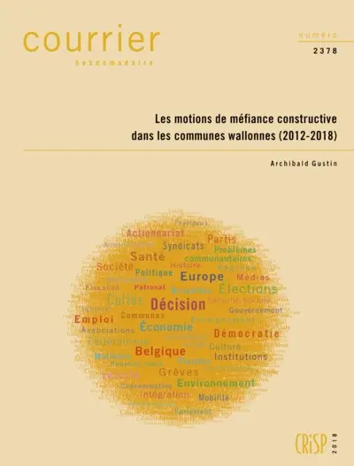 Courrier hebdomadaire, n° 2378. Les motions de méfiance constructive dans les communes wallonnes (2012-2018)