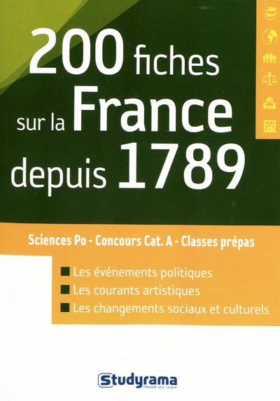 200 fiches sur la France depuis 1789 : Sciences Po, concours cat. A, classes prépas : les événements, les courants artistiques, les changements sociaux et culturels