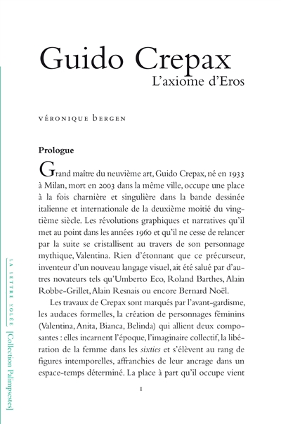 Guido Crepax : l'axiome d'éros